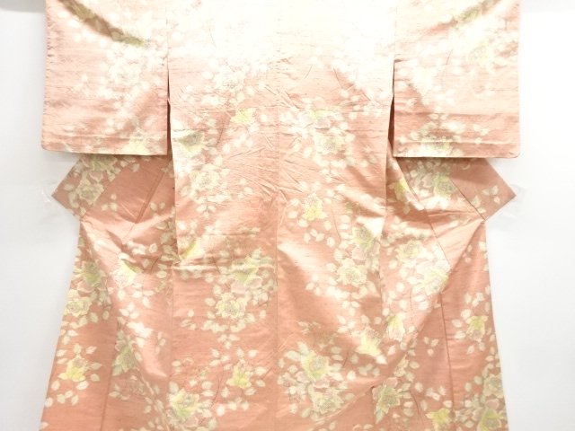 JAPANESE KIMONO / ANTIQUE HITOE KIMONO / TOKAMACHI TSUMUGI / WOVEN ROSE